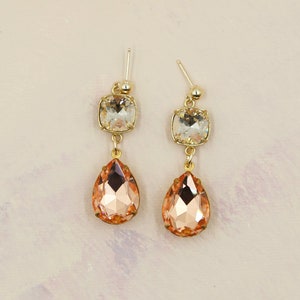 Shimmering Peach Swarovski Drop Earrings Statement Earrings, Bridal jewelry, bridesmaid gift, wedding, large earrings, drops, teardrop image 5