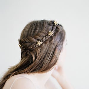 Little Blossom Hair Pins, Gold Flower hair pins, hair sticks, hair piece, Bridal Hair Pins, Wedding Hair Pins, pins, Bridal Hair Accessories image 3