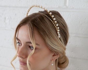 Alto - Couronne Perle et Étincelle d’eau douce, bandeau, tiare, coiffure de mariage perle, mariée, accessoire de cheveux, couronne de perles, diadème de mariage