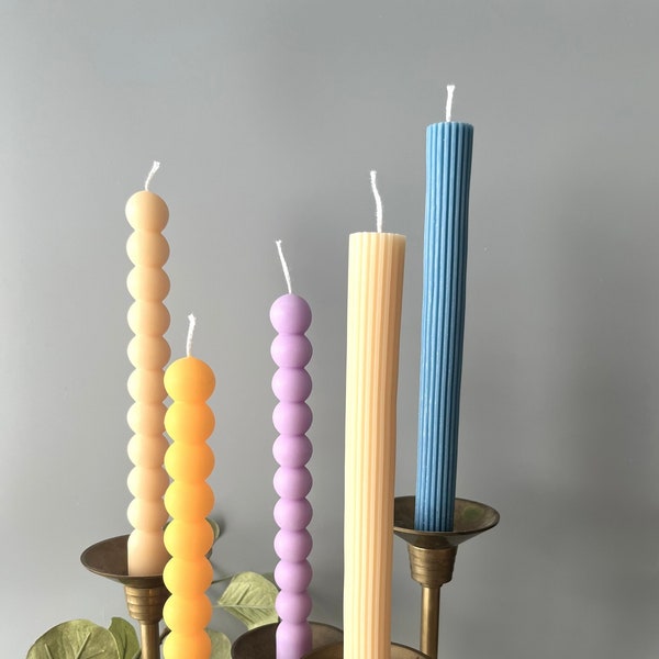Bubble and Textured Lined Taper Candles, Candlesticks -  Soy Wax Candle, Home Decor, Shape Candle, boho decor, wedding, holiday decor