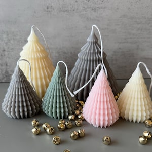 Pleated Holiday Tree Candles, Christmas, Candlesticks, decor, gift, table scape, Taper Candle, boho decor
