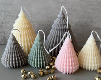 プリーツ ホリデー ツリー キャンドル、クリスマス、キャンドルスティック、装飾、ギフト、テーブル スケープ、テーパー キャンドル、ボヘミアン デコレーション