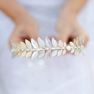 Triple Silver Goddess Laurel Leaf Headband, Wedding Hair Piece, Crown, Boho Bride Hair Piece