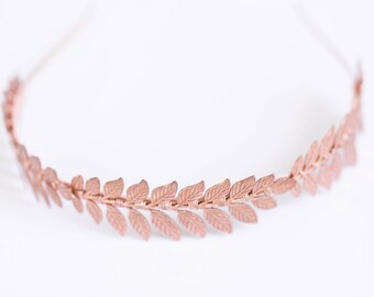 The Triple Goddess Rose Gold Leaf Headband, Rose Gold Laurel Leaf, Grecian, Bridal, Special Occasion, Crown