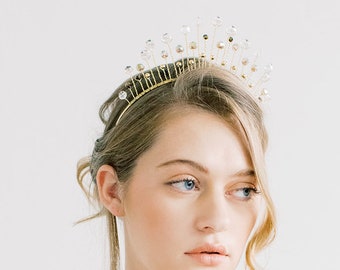 Dazzling Swarovski Crystal Crown - Gold Swarovski Bridal Crown, Statement head piece crown, Bridal Head Piece, wedding Headband, Tiara