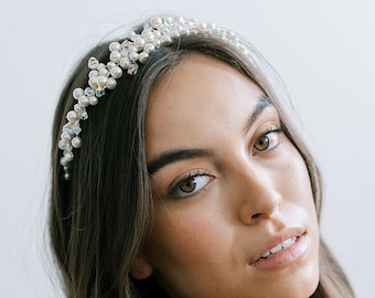 Sparkling Pearl Wedding Head Piece, Silver Bridal Hair Piece, Gold, Tiara, Headband, Crown, Wedding Accessories, Hair Accessories, Swarovski