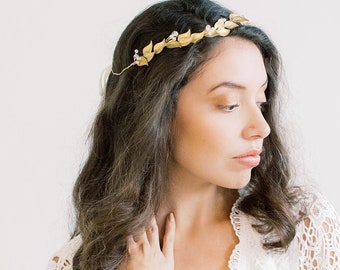 Golden Leaf Vine and Swarovski Crown, Headband, Tiara, Wedding, Bridal Hair Piece, hair accessories, wedding crown, gold, hair vine, boho