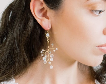 Swarovski Vine Statement Earrings - ,Bridal jewelry, bridesmaid gift, wedding jewelry, vine earrings, drops, twig earrings, leaves