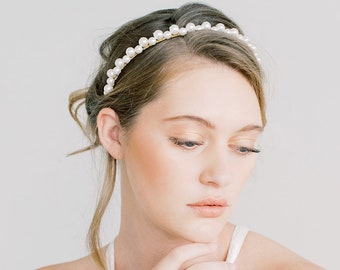 Simple Swarovski Pearl Headband - Bridal, Hair Accessories, Pearl Crown, Hair piece, tiara, wedding tiara, white pearl headband, cream pearl