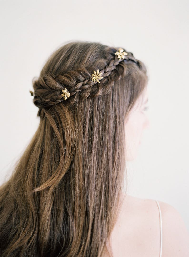 Little Blossom Hair Pins, Gold Flower hair pins, hair sticks, hair piece, Bridal Hair Pins, Wedding Hair Pins, pins, Bridal Hair Accessories image 5
