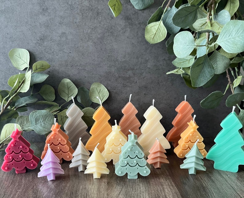 Holiday Tree Candles, Christmas Tree, Candlesticks Christmas decor, modern Soy Wax, Home Decor, Swirl Candle, Taper Candle, boho decor image 1