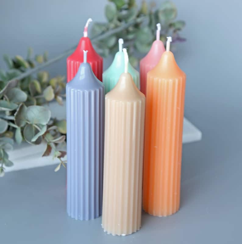Lined Textured Pillar Candles Cylinder Candlesticks, Pillar Candles, Soy Wax Candle, Home Decor, wedding decor, boho decor, colored candle image 1