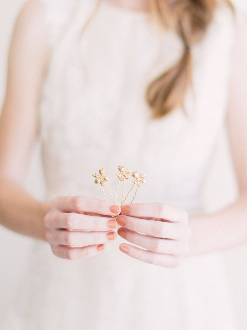 Little Blossom Hair Pins, Gold Flower hair pins, hair sticks, hair piece, Bridal Hair Pins, Wedding Hair Pins, pins, Bridal Hair Accessories image 1