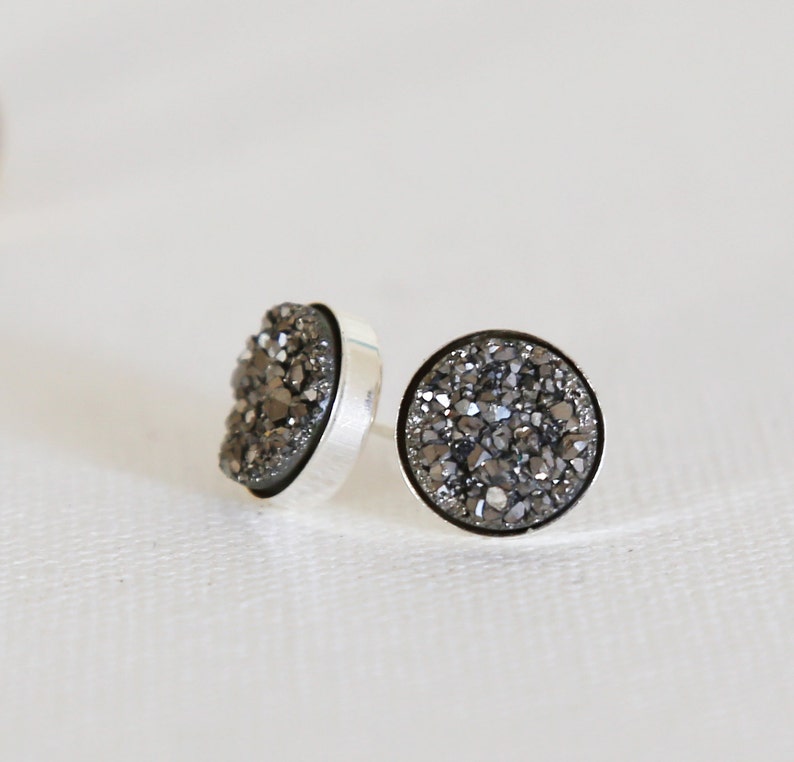 Sparkling Platinum Natural Druzy Stud Earrings Druzy Quartz - Etsy