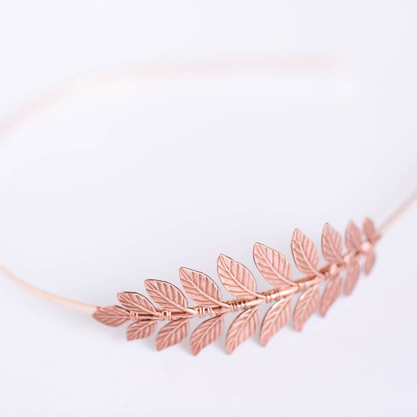 Rose Gold Goddess Leaf Headband - SImple Leaf Headband, Bridal, Everyday, Rose Gold Laurel Leaf, Boho Headpiece