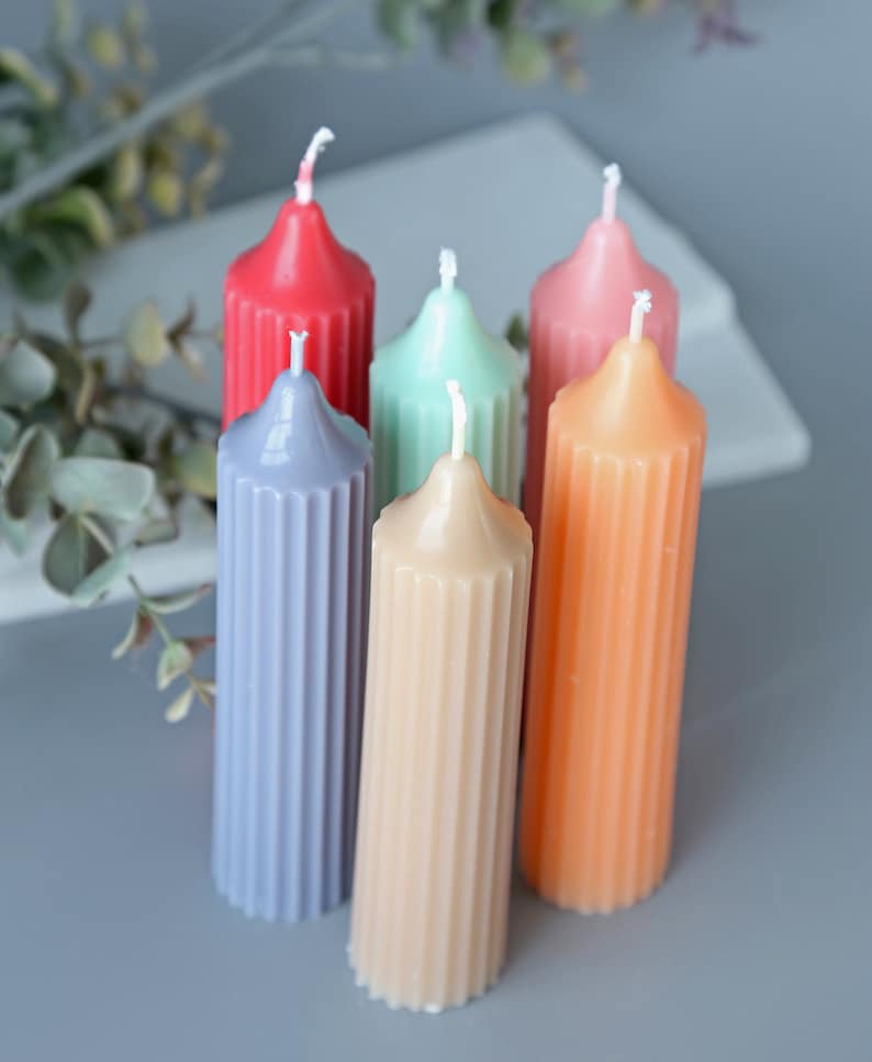 Lined Textured Pillar Candles Cylinder Candlesticks, Pillar Candles, Soy Wax Candle, Home Decor, wedding decor, boho decor, colored candle image 2