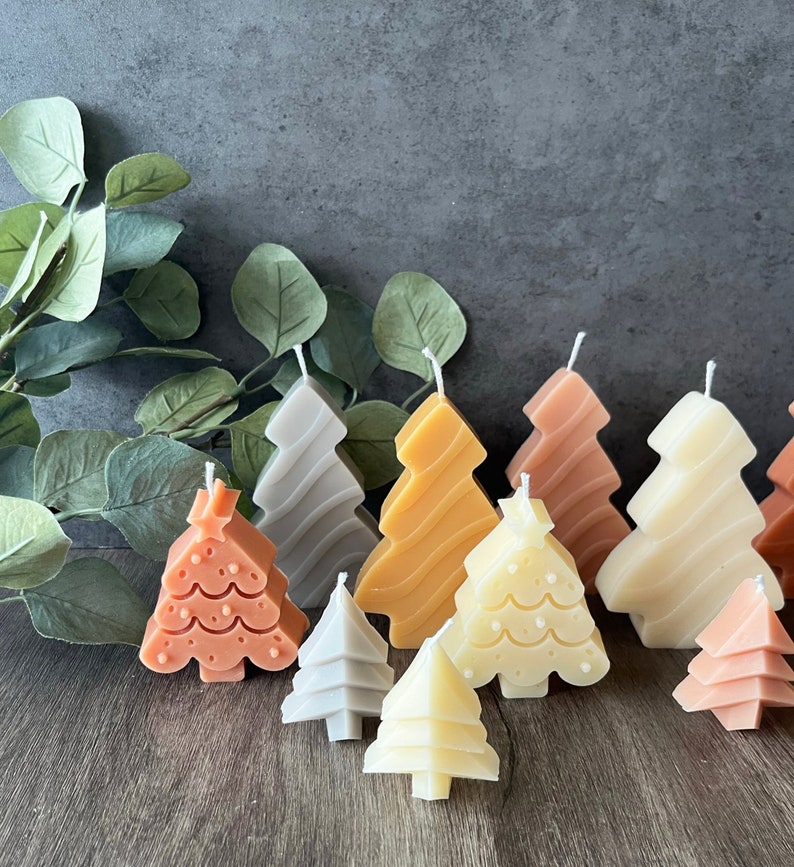 Holiday Tree Candles, Christmas Tree, Candlesticks Christmas decor, modern Soy Wax, Home Decor, Swirl Candle, Taper Candle, boho decor image 5