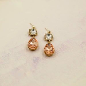 Shimmering Peach Swarovski Drop Earrings Statement Earrings, Bridal jewelry, bridesmaid gift, wedding, large earrings, drops, teardrop image 6