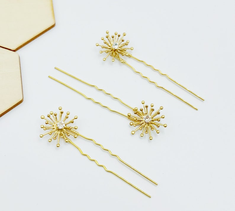 Sunburst Swarovski Hair pins Set of Three, Swarovski flowers, Bridal Hair Pins, clips, Wedding Hair Pins, art deco hair pins image 2