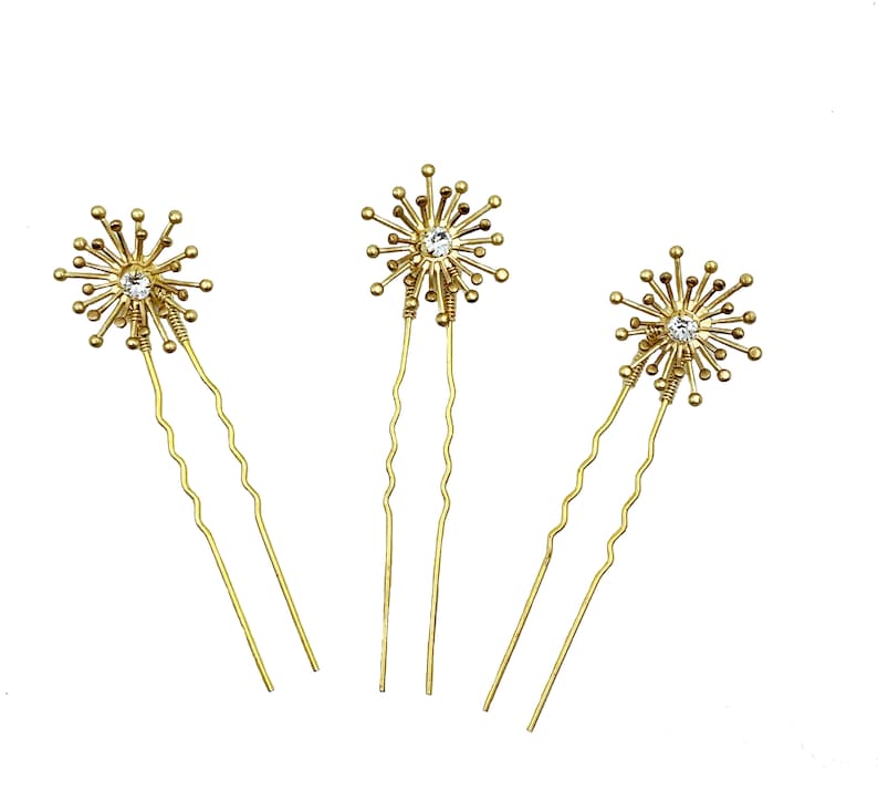 Sunburst Swarovski Hair pins Set of Three, Swarovski flowers, Bridal Hair Pins, clips, Wedding Hair Pins, art deco hair pins image 3