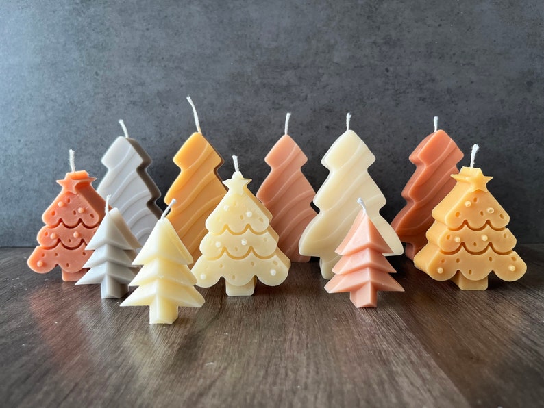 Holiday Tree Candles, Christmas Tree, Candlesticks Christmas decor, modern Soy Wax, Home Decor, Swirl Candle, Taper Candle, boho decor image 2