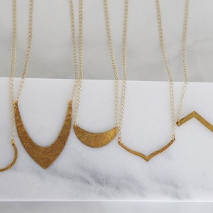 Geometric Hammered Brass Necklaces Seven different shapes Simple Gold jewelry image 3