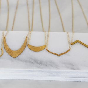 Geometric Hammered Brass Necklaces Seven different shapes Simple Gold jewelry image 2