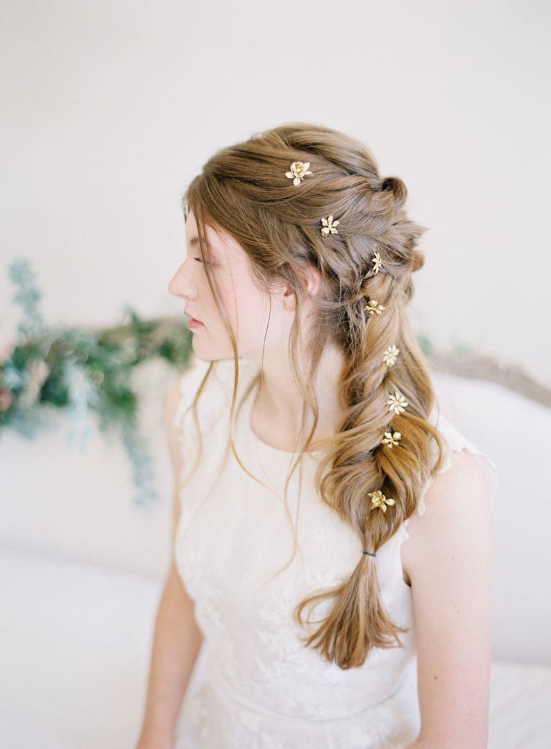 Little Blossom Hair Pins, Gold Flower hair pins, hair sticks, hair piece, Bridal Hair Pins, Wedding Hair Pins, pins, Bridal Hair Accessories image 6