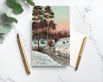 ヴィンテージの冬の風景のクリスマスカード、ホリデーグリーティング（A2）