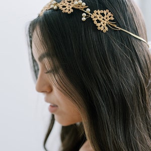 Lace Flower Crown, Hairpiece, Wedding Accessory, Bridal, Gold Wedding Head Piece, Hair Accessories, Headband, boho wedding, queen annes lace image 3