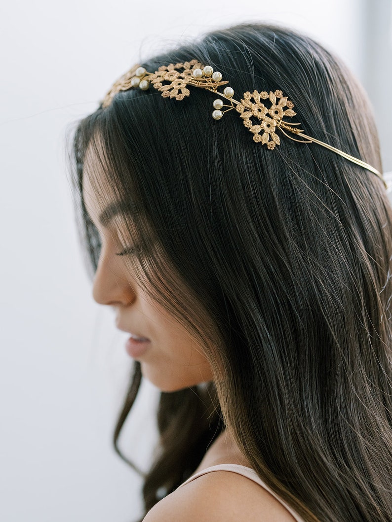 Lace Flower Crown, Hairpiece, Wedding Accessory, Bridal, Gold Wedding Head Piece, Hair Accessories, Headband, boho wedding, queen annes lace image 3