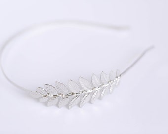 Silver Goddess Leaf Headband - Bridal Headband, Wedding Hair Piece, Laurel Leaf