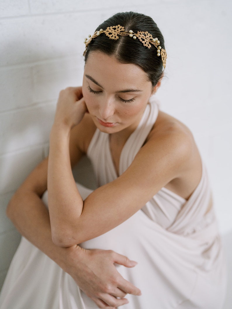 Lace Flower Crown, Hairpiece, Wedding Accessory, Bridal, Gold Wedding Head Piece, Hair Accessories, Headband, boho wedding, queen annes lace image 7