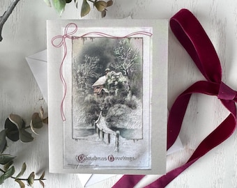 ヴィンテージ ウィンターハウス クリスマスカード - 1914年 ホリデーグリーティング