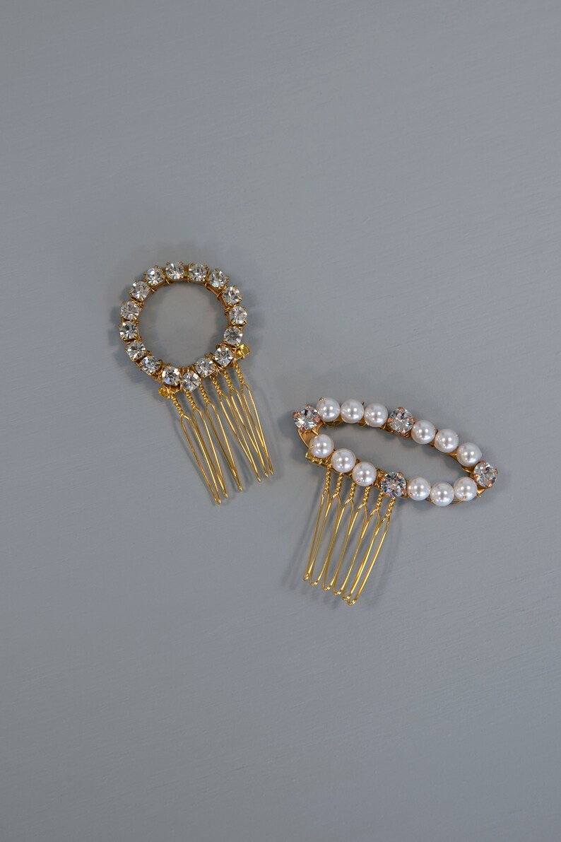 Opal Set of Two Pearl and Sparkle Geometric Hair Combs Wedding Head piece, Glam Wedding, Hairpins, Bridal, Hair accessory, wedding combs image 3