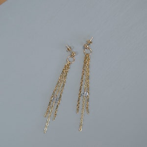 Bella Gold Chain Herkimer Diamond Fringe Earrings, gold, dangle earrings, dainty gold jewelry, minimalist jewelry, drops, chandeliers image 4