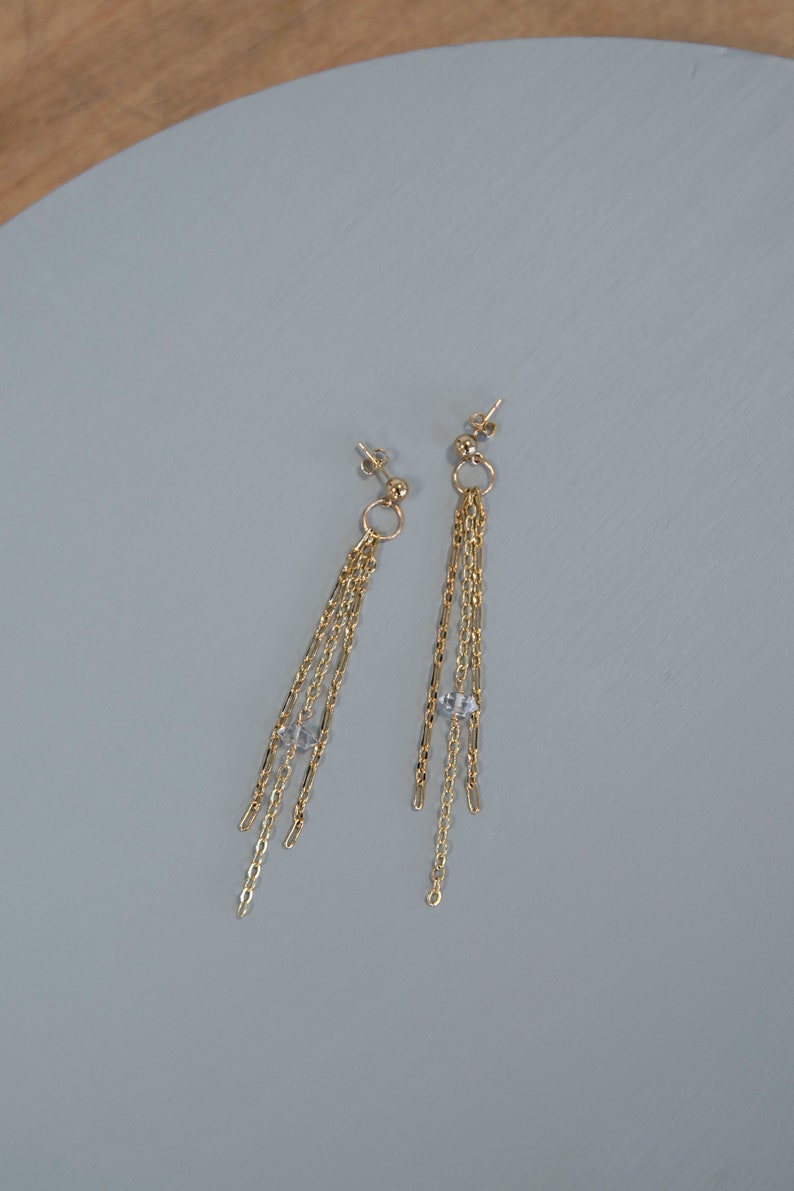 Bella Gold Chain Herkimer Diamond Fringe Earrings, gold, dangle earrings, dainty gold jewelry, minimalist jewelry, drops, chandeliers image 4