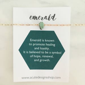 Emerald Healing Crystal Necklace, gemstone, May birthstone, green, gold, silver, emerald jewelry, gift, under 30, dainty, raw emerald