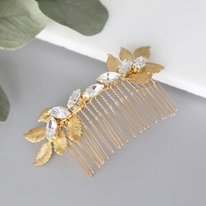 Golden Leaf and Sparkle Vine Comb, Swarovski, Hairpiece, Wedding Accessory, Bridal, Hair Clip, Accessories, Bridal Head Piece, Gold Comb