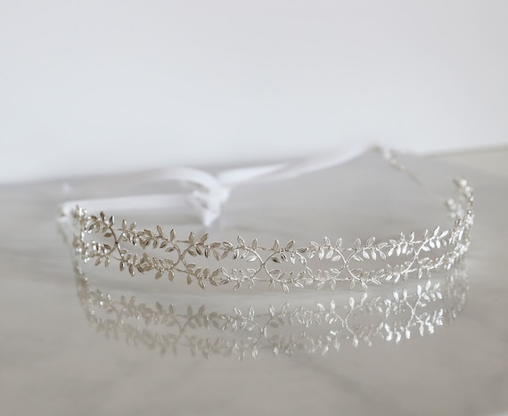 Silver Fern Greek goddess headband The Triple Silver Goddess Leaf Headband main image 2