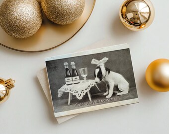 面白い酔っ払い犬の新年カード、ヴィンテージクリスマス、ホリデーグリーティング