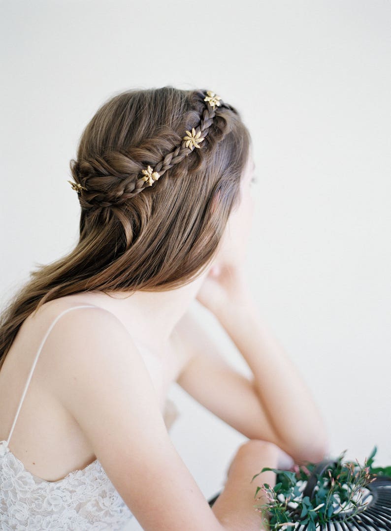 Little Blossom Hair Pins, Gold Flower hair pins, hair sticks, hair piece, Bridal Hair Pins, Wedding Hair Pins, pins, Bridal Hair Accessories image 3