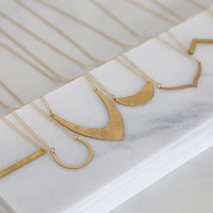 Geometric Hammered Brass Necklaces - Seven different shapes - Simple Gold jewelry
