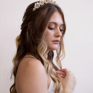 Muriel Gold and White Flower Crown Wedding Head Piece, Boho Hair Piece, Headband, Bridal, Hair accessory, statement crown, wedding tiara image 6