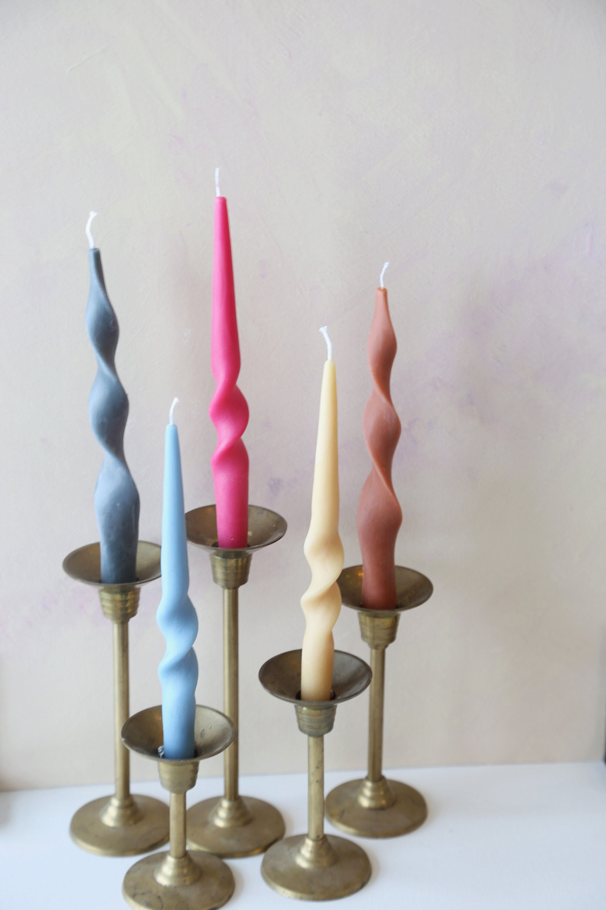 Spiral Taper Candles Pack of 3 Twisted Candle Dinner Candles Twisted Candle  Pastel Colours Wedding Table Decorations 