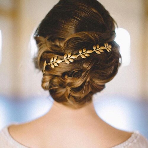 Cheveux de mariée Athena, liane, bandeau à la feuille d'or, morceau de cheveux de mariage