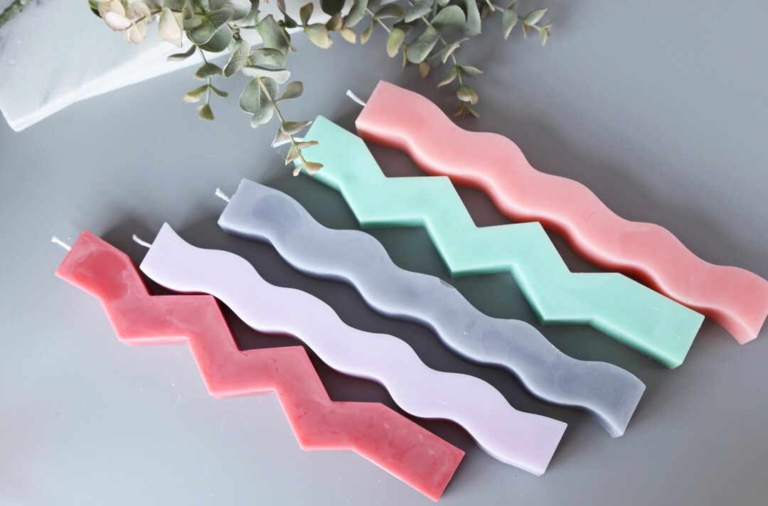 Geometric Pillar Candles Wave and Zigzags, Candlesticks, Pillar Candles