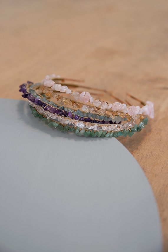 Gemstone Headband – Rose Quartz, Aquamarine Bridal Hair  display picture 1