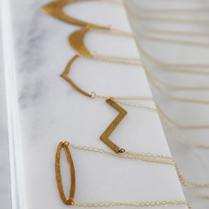 Geometric Hammered Brass Necklaces Seven different shapes Simple Gold jewelry image 4