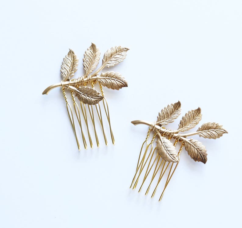 Golden Leaves Mini Combs Bridal or Special Occasion Boho Comb, crown, halo, hair piece image 2